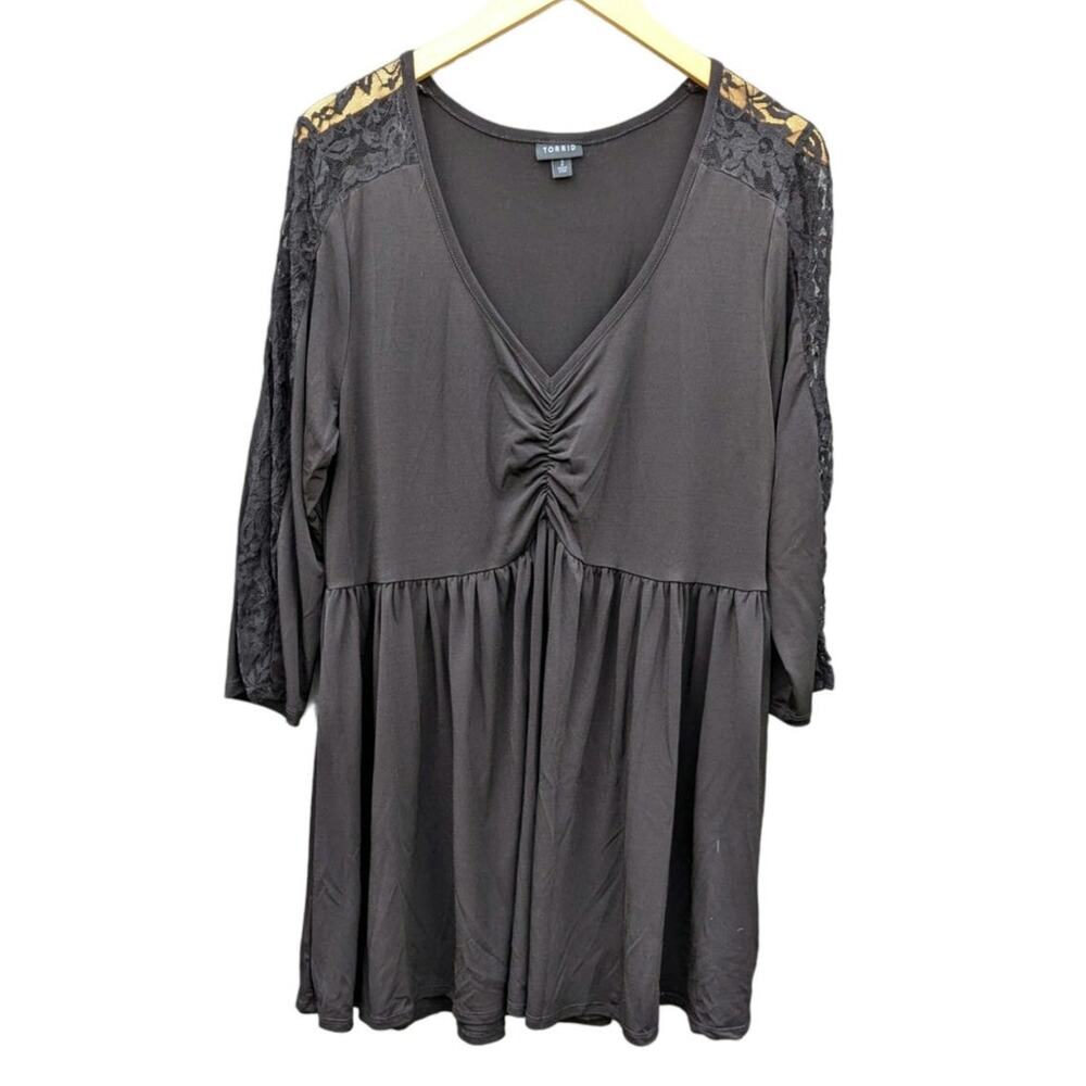 Black Sexy Witch Goth Torrid Blouse Lace Sleeve Office Siren Career Party 2X